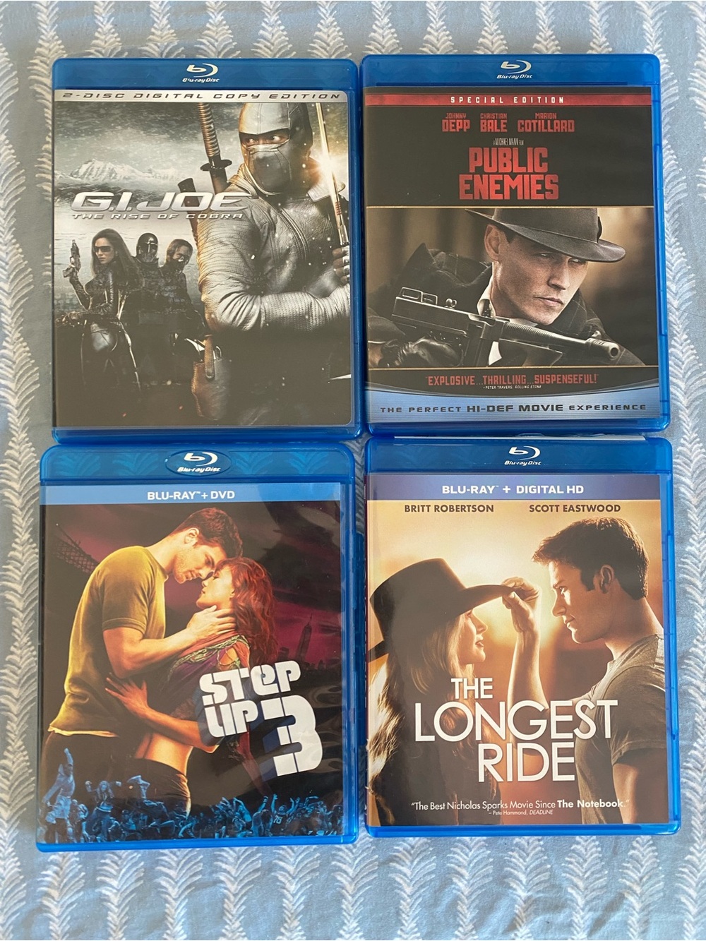 Blu-ray Disc Movie Lot: G.I. Joe, Public Enemies, Step Up 3, The Longest Ride